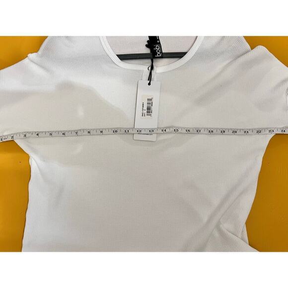 bobi White Drop Shoulder Long Sleeve Waffle Thermal Knit Henley Tee Size S NWT - Picture 7 of 8